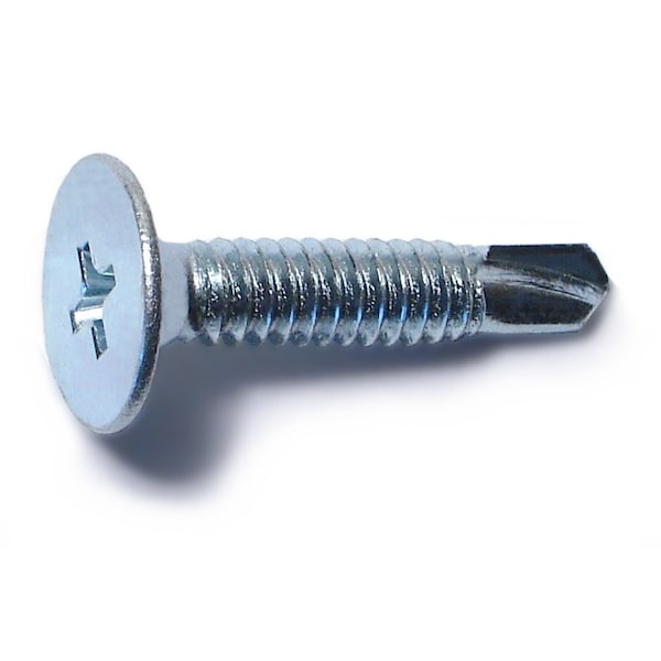 Self-Drilling Screw, #10 x 1 in, Zinc Plated Steel Wafer Head Phillips Drive, 100 PK
